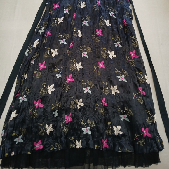 VINTAGE Free People Black Crinkled Silk Kimono Floral Dress Size 2 - Picture 3 of 10